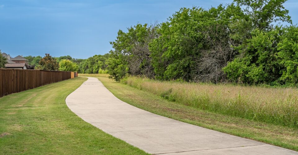 Cottonwood Creek Trail with a shot of the trail winding through grass and nature area