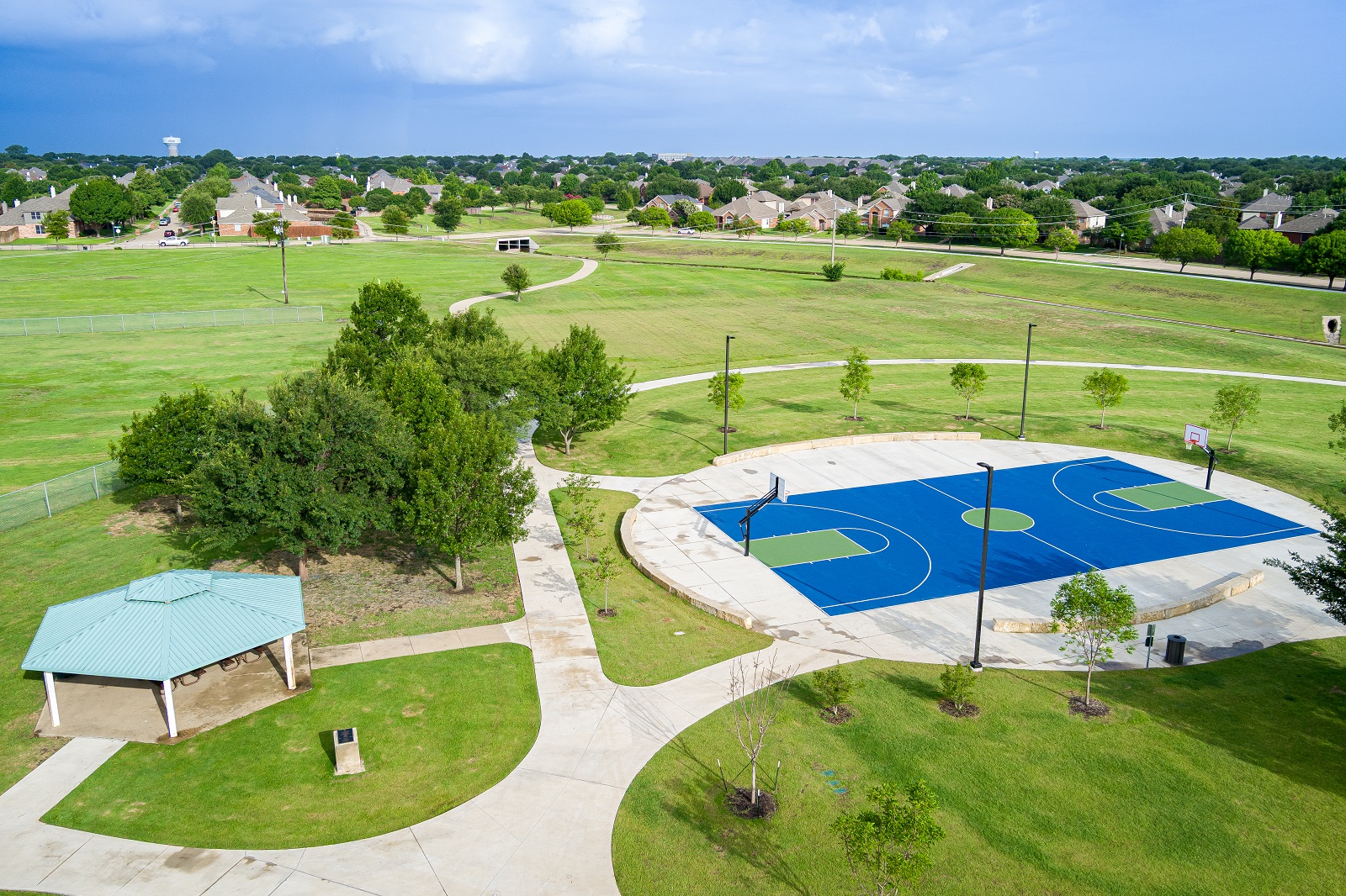 E. A. Randles park aerial of the basketball court and pavilion
