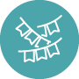 White party bunting icon on a teal circular background.