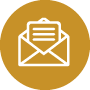 White icon of an open envelope with a letter inside, displayed on a gold circular background.